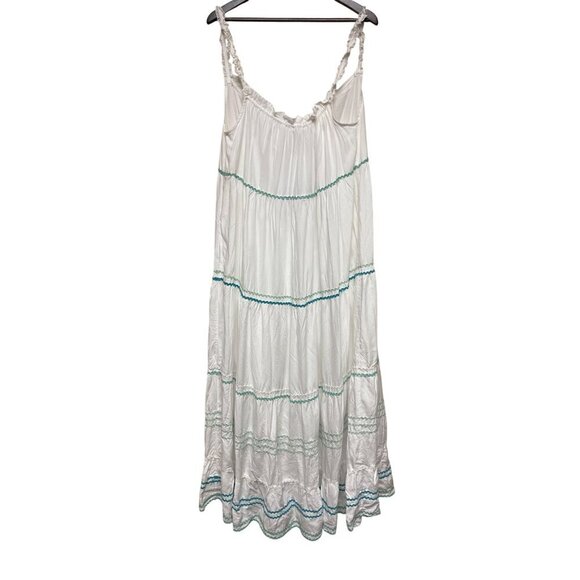 NEW! American & Beyond Ocean Tiered Maxi Dress White Viscose Sleeveless Large - Picture 4 of 9